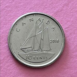 Error missing beads on boarder Canadian 2016 10 Cents Coin - Dime with Blueness